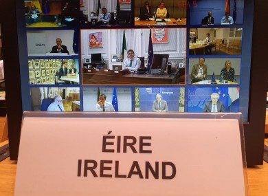 Minister for Finance Paschal Donohoe tweeted this image of EU finance ministers remotely negotiating the coronavirus rescue deal.