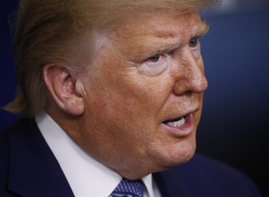 President Donald Trump speaks during a coronavirus task force briefing at the White House, Sunday, 5 April.