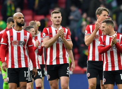 Sheffield United players at the end of their tie against Norwich.