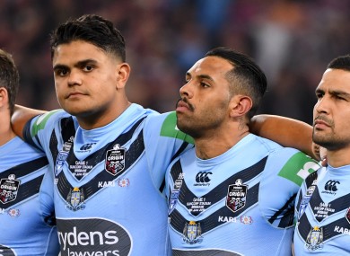 Latrell Mitchell (left) Josh Addo-Carr (centre) when they represented NSW last year.