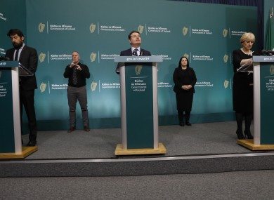 Ministers Eoghan Murphy, Paschal Donohoe and Heather Humphreys at a press conference today.