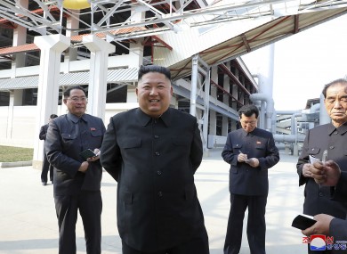 In this 1 May photo provided by the North Korean government, leader Kim Jong Un visits a fertilizer factory in Sunchon, South Pyongan province, near Pyongyang, North Korea.