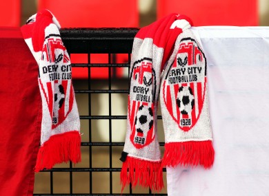Derry City scarfs hang at the Brandywell.