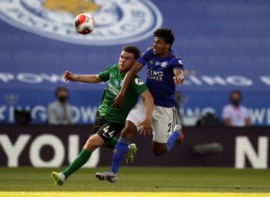 Aaron Connolly was awarded a penalty after being fouled by Leicester City's James Justin on Tuesday night.