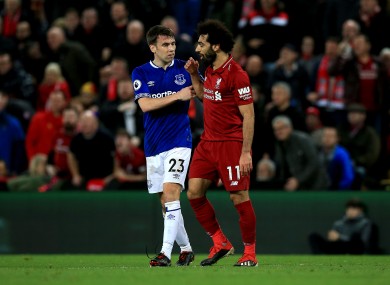 Everton's Seamus Coleman and Liverpool's Mo Salah
