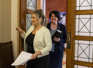 Northern Ireland's First Minster Arlene Foster (right) and Deputy First Minister Michelle O'Neill (left), pictured on 10 June.