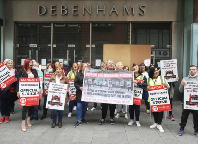 Workers protesting outside Debenhams.