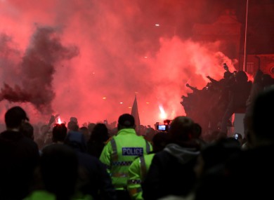 Police presence as Liverpool fans celebrate outside Anfield