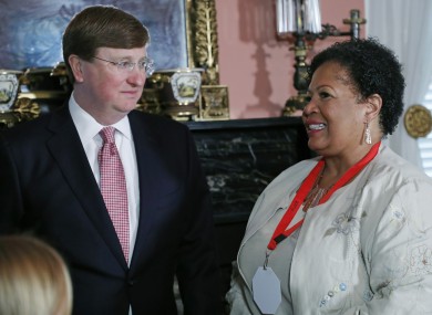 Mississippi Republican Governor Tate Reeves pictured with Reena Evers-Everette, daughter of the slain civil rights activist Medgar Evers, yesterday.