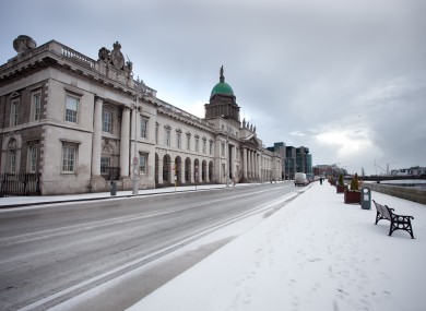 File photo of snow outside Custom House in Dublin.