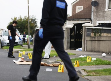 Gardaí at the scene of the incident yesterday.