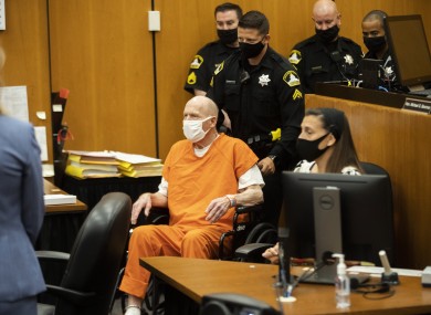 Joseph James DeAngelo is brought to the court room for the first day of victim impact statements yesterday.