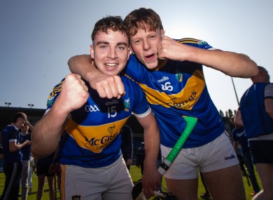 Bryan McLoughney and Matthew Cleary celebrate after Kiladangan's Tipperary senior title win.