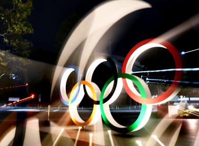 The Olympic Rings in front of the National Stadium in Tokyo.