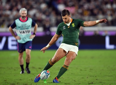 Handre Pollard in action for South Africa during the 2019 World Cup final.