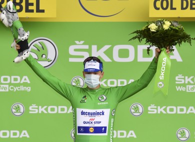 Sam Bennett after winning stage 17 of the Tour de France.