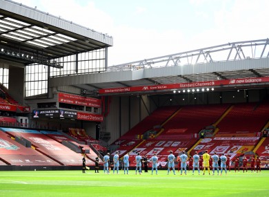 A view of Anfield stadium, the home ground of English Premier League champions Liverpool.