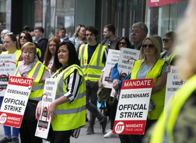 Debenhams workers protesting outside the store on Henry Street, Dublin in July