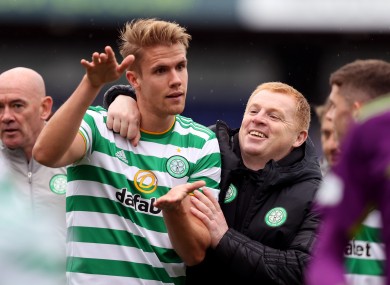 Kristoffer Ajer and Neil Lennon.