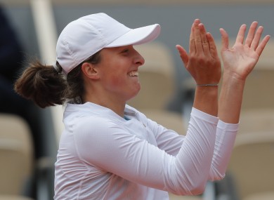 Iga Swiatek celebrates her victory today.