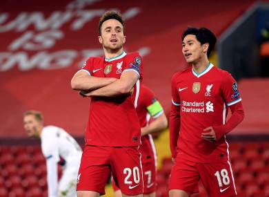 Liverpool's Diogo Jota celebrates scoring.