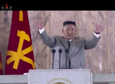 North Korean leader Kim Jong Un waves during a ceremony to celebrate the 75th anniversary of the country’s ruling party in Pyongyang.
