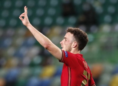 Portugal's Diogo Jota pictured after scoring against Sweden.