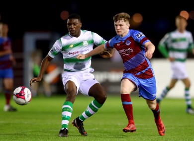 Sinclair Armstrong (left) made his Shamrock Rovers debut against Drogheda United in the FAI Cup in 2018.