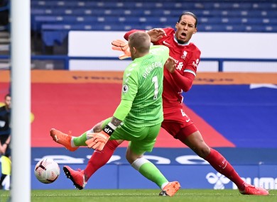 Van Dijk faces knee surgery after this challenge from Jordan Pickford.