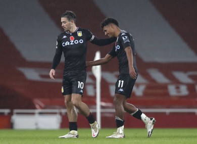 Aston Villa's Ollie Watkins (right) embraces Jack Grealish.