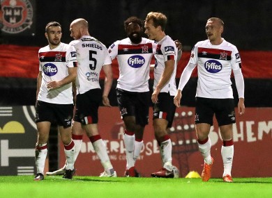 Dundalk's Nathan Oduwa celebrates scoring his side’s fourth goal.