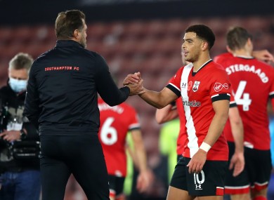 Ralph Hassenhuttl congratulates goalscorer Che Adams.