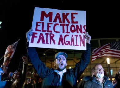 A pro-Trump supporter outside the count centre in Detroit