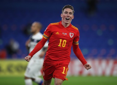 Harry Wilson celebrates after his goal.