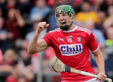 Aidan Walsh celebrates scoring a goal for Cork against Clare in the 2019 championship.