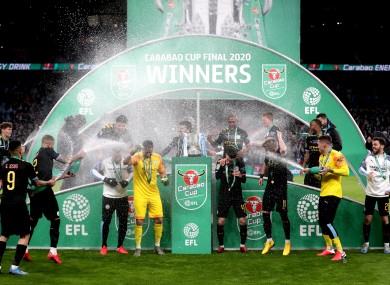 A scene from last season's Carabao Cup final, in which Manchester City beat Aston Villa.