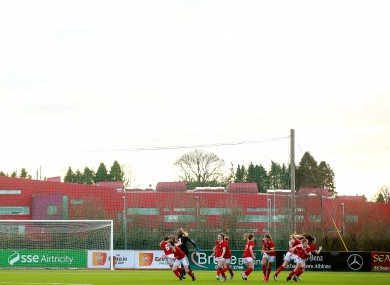 Cork City warm up ahead of yesterday's game at Athlone Town Stadium.