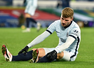 Chelsea's Timo Werner sits dejected during the Premier League match at Goodison Park.