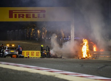 The scene of Romain Grosjean's crash.
