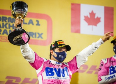 Sergio Perez pictured celebrating following his recent win at the Sakhir Grand Prix.