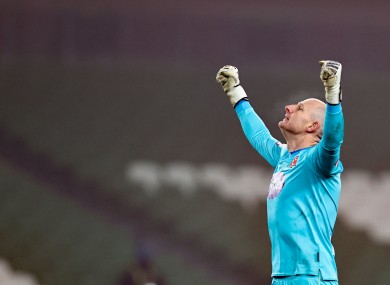 Dundalk goalkeeper Gary Rogers celebrates during last weekend's FAI Cup final.