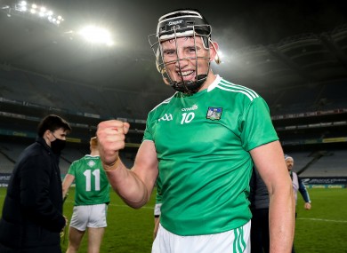 Limerick’s Gearoid Hegarty celebrates after the game.