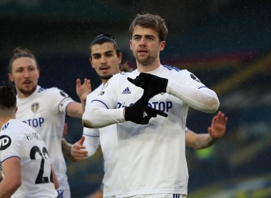 Leeds United's Patrick Bamford celebrates scoring.