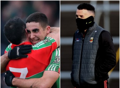 James Burke hugs James McCarthy after the 2012 Dublin SFC final (left) and in his current role as Mayo coach (right).