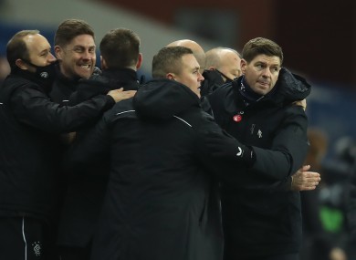 Rangers manager Steven Gerrard (right) celebrates with his staff.