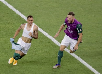 Breno Lopes celebrates the winning goal.