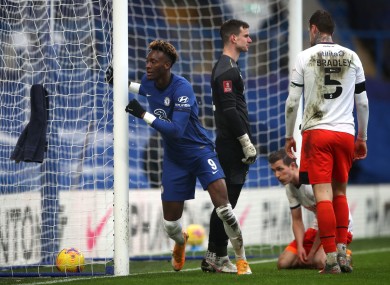 Chelsea striker Tammy Abraham pictured after completing his hat-trick against Luton Town.