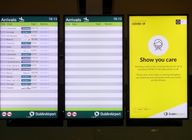 An arrivals screen in Terminal 2 of Dublin Airport on 16 January.