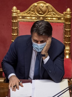 Italian Prime Minister Giuseppe Conte attends a debate ahead of a confidence vote in the Senate. 20 January.
