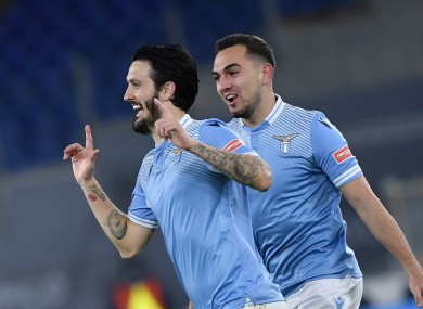 Luis Alberto of Lazio celebrates after scoring.